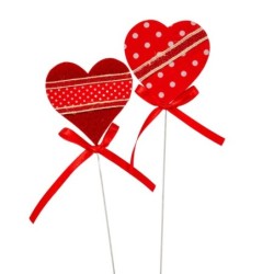 Pique cœur rouge à pois avec nœud H.40 cm lot de 18  grossiste en piques de Saint-Valentin