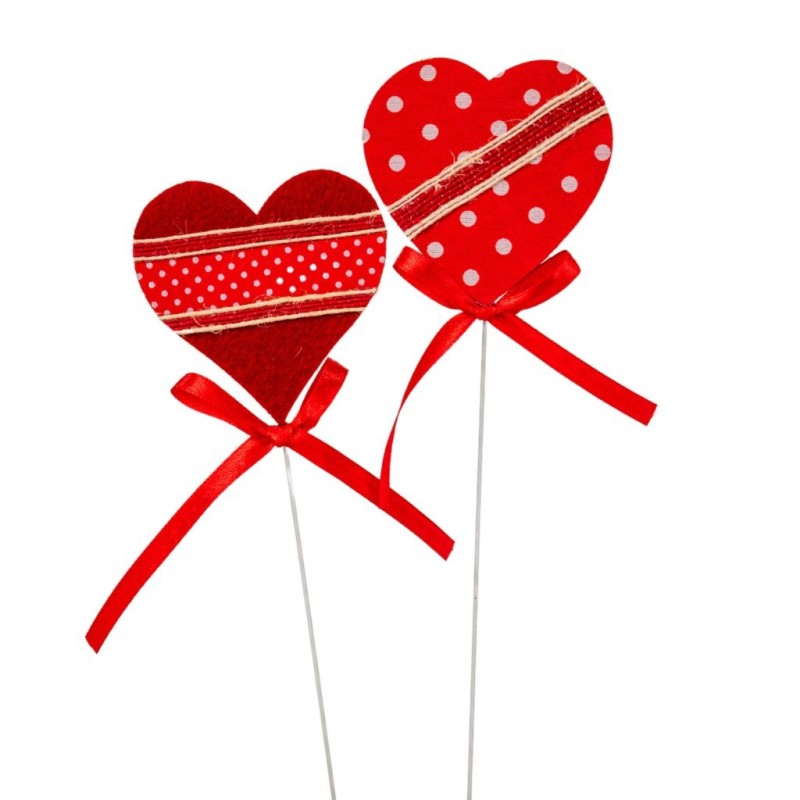 Pique cœur rouge à pois avec nœud H.40 cm lot de 18  grossiste en piques de Saint-Valentin
