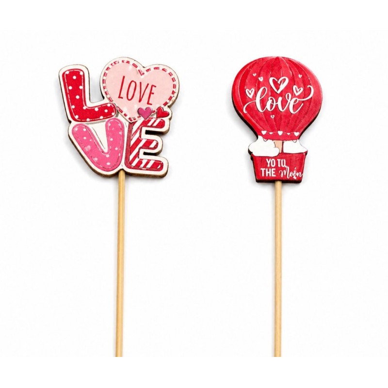 Pique Love et montgolfière H.50 cm lot de 12  grossiste en piques de Saint-Valentin