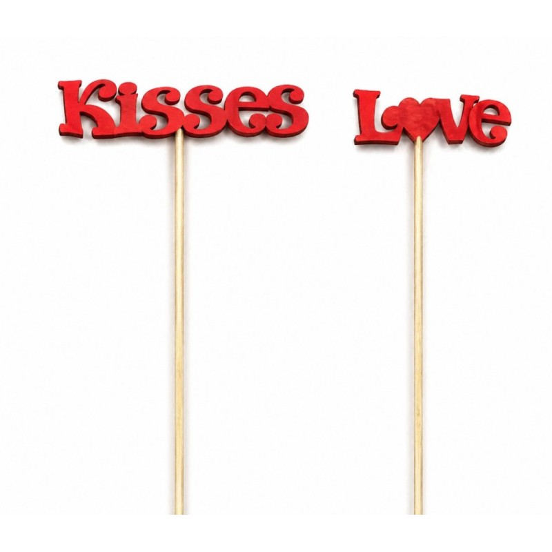 Pique Kisses et Love rouge H.50 cm lot de 12  vente en gros pour fleuristes