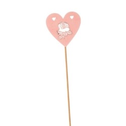 Pique cœur rose en bois à rose ajourée 7 x 6 H.50 cm  grossiste en piques de fête des mères