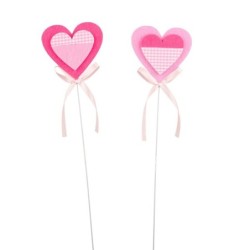 Pique cœur rose en tissu à carreaux 7 x 7 cm  vente en gros pour fleuristes