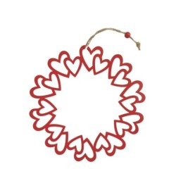 Couronne de cœurs rouges en bois ajourée Ø25 cm  grossiste en décoration de vitrine