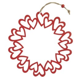 Couronne de cœurs rouges en bois à suspendre Ø35 cm - grossiste en décoration de Saint-Valentin