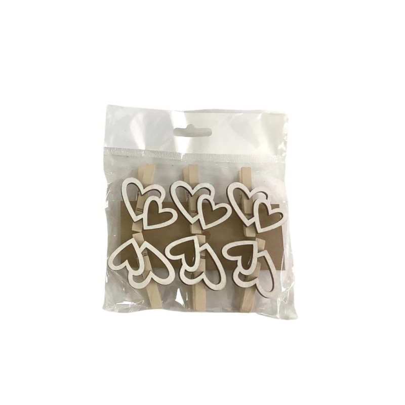 Pinces décoratives double cœur blanc H.5 cm en lot de 6 - vente en gros pour fleuristes