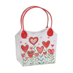 Sac cadeau blanc à fleurs-cœurs bord ondulé en tissu 23 5 x 11 H.20 5/34 5 cm - grossiste en sacs cadeau