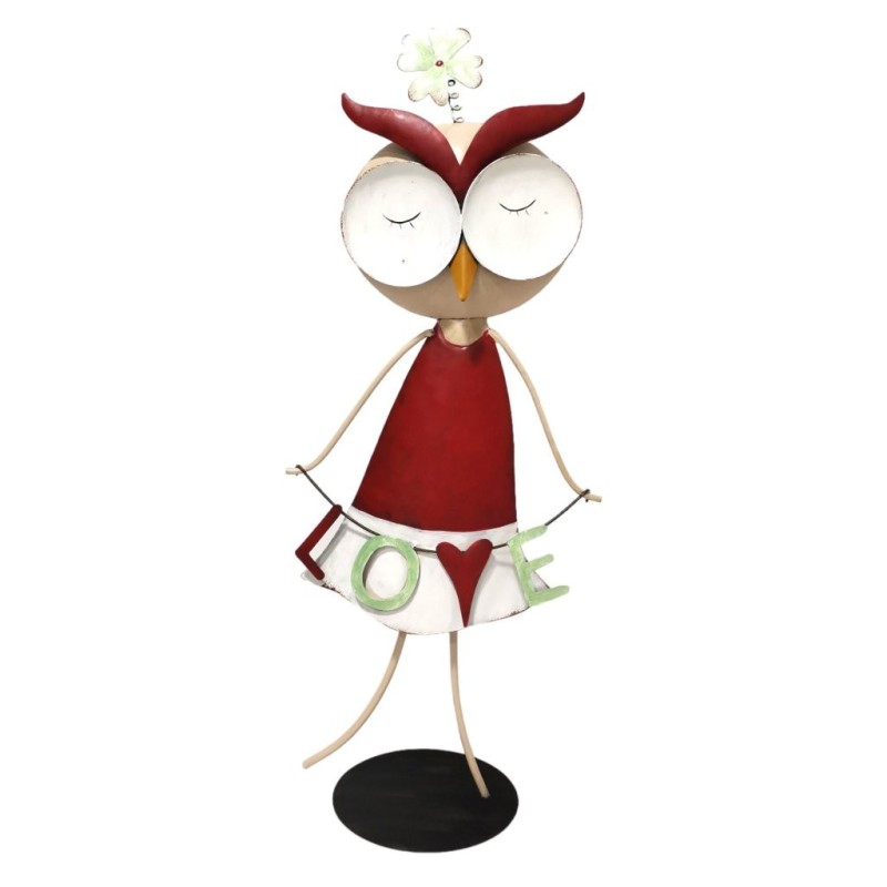 Hibou aux grands yeux avec inscription Love en métal H.65 5 cm - grossiste en décoration de Saint-Valentin