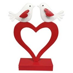 Cœur rouge aux deux oiseaux sur socle en métal H.38 5 cm - grossiste en décoration de mariage