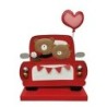 Voiture de face avec oursons et cœur rouge en métal H.36 cm - grossiste en décoration de Saint-Valentin