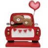 Grande voiture de face avec oursons et cœur rouge en métal H.80 cm - grossiste en décoration de vitrine