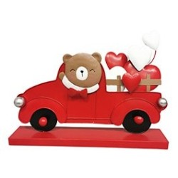 Grande voiture de profil avec ourson et cœurs en métal 108 cm - grossiste en décoration de vitrine