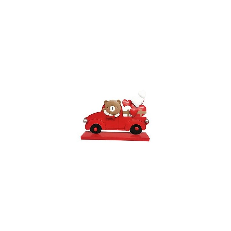 Grande voiture de profil avec ourson et cœurs en métal 108 cm - grossiste en décoration de vitrine