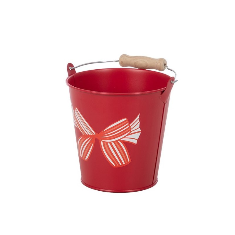 Seau rouge à nœud en fer-blanc Ø13 H.12 5 cm - grossiste en cache-pots en métal