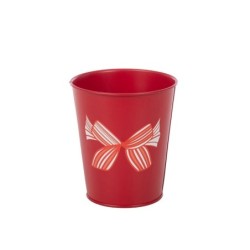 Cache-pot rouge à nœud en fer-blanc Ø11 5 H.13 cm - grossiste en cache-pots en métal