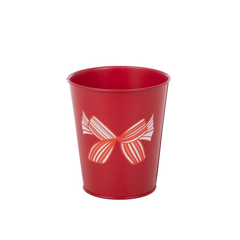 Cache-pot rouge à nœud en fer-blanc Ø11 5 H.13 cm - grossiste en cache-pots en métal