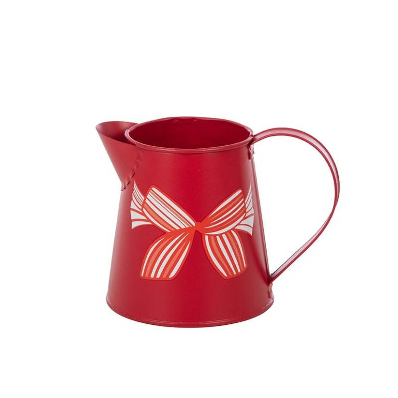 Pichet rouge à nœud en fer-blanc Ø7 5 H.11 cm - grossiste en contenants pour fleuristes