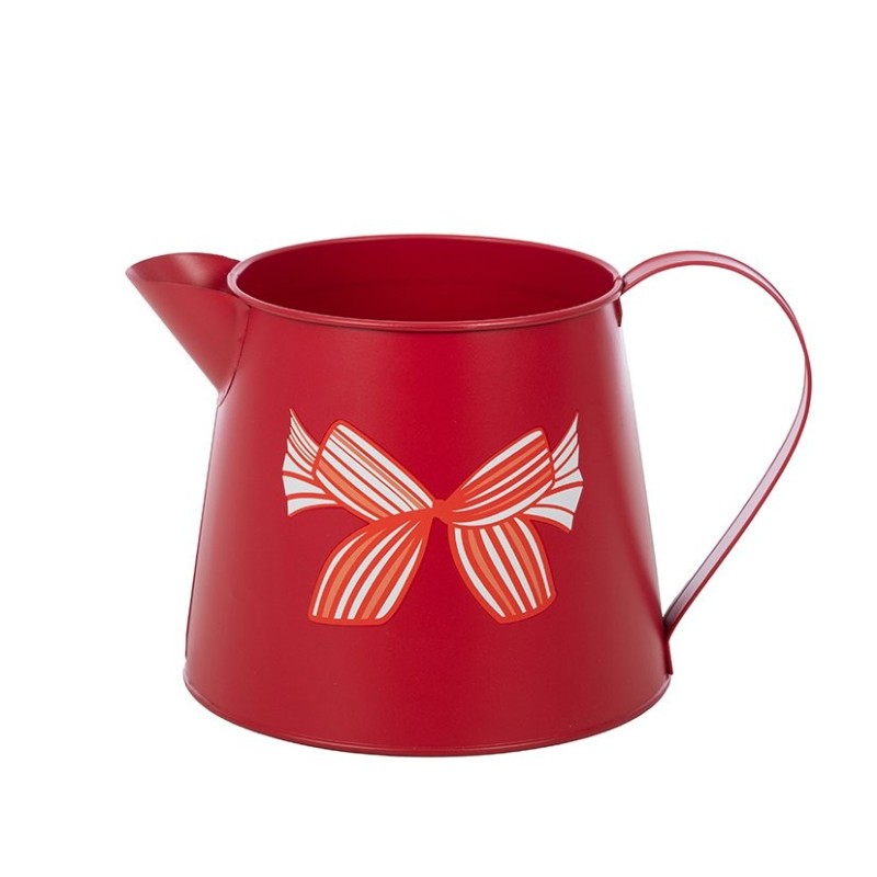 Pichet rouge à nœud en fer-blanc Ø13 5 H.14 cm - grossiste en contenants pour fleuristes
