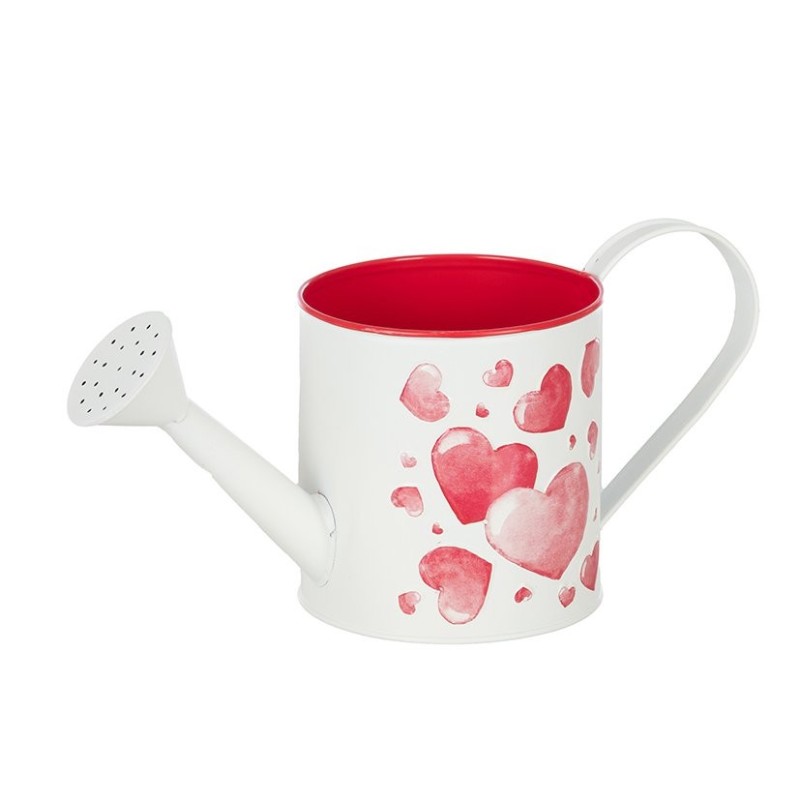 Arrosoir blanc à cœurs rouges en fer-blanc Ø12 H.12 5 cm - grossiste en contenants pour fleuristes