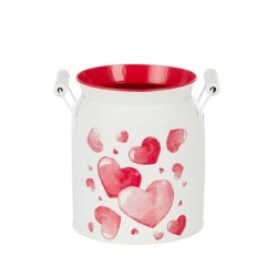 Pot à lait blanc à cœurs rouges en fer-blanc Ø14 5 H.19 cm - grossiste en contenants pour fleuristes