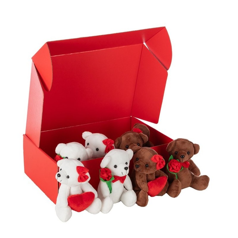 Présentoir de 8 oursons en peluche assis H.15 cm - grossiste en peluches de Saint-Valentin