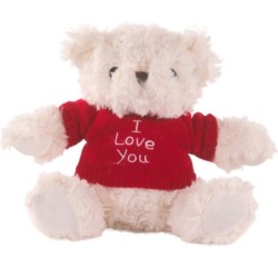 Ours en peluche blanc assis avec pull rouge I Love You H.20 cm - grossiste en peluches
