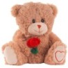 Ours en peluche marron assis avec rose rouge H.25 cm - grossiste en peluches