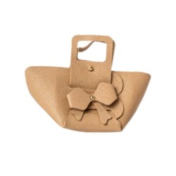 Petit sac cadeau en éco-cuir avec nœud beige 15 x 9 H.11 cm - grossiste en emballage cadeau