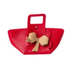 Petit sac cadeau en éco-cuir avec nœud rouge 15 x 9 H.11 cm - grossiste en emballage cadeau