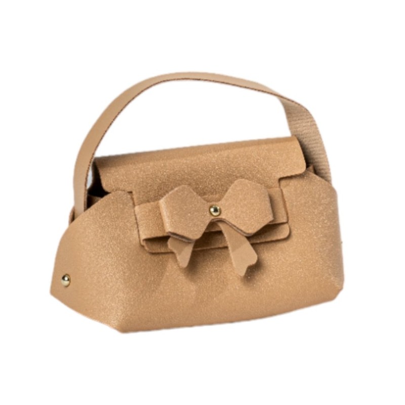 Petit sac cadeau à anse en éco-cuir beige 13 x 7 H.12 cm - grossiste en emballage cadeau