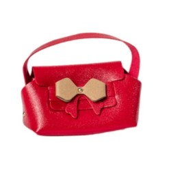 Petit sac cadeau à anse en éco-cuir rouge 13 x 7 H.12 cm - grossiste en emballage cadeau