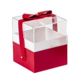 Boîte cadeau carrée rouge en plexiglas avec nœud 9 5 x 9 5 H.11 cm - grossiste en boîtes à roses