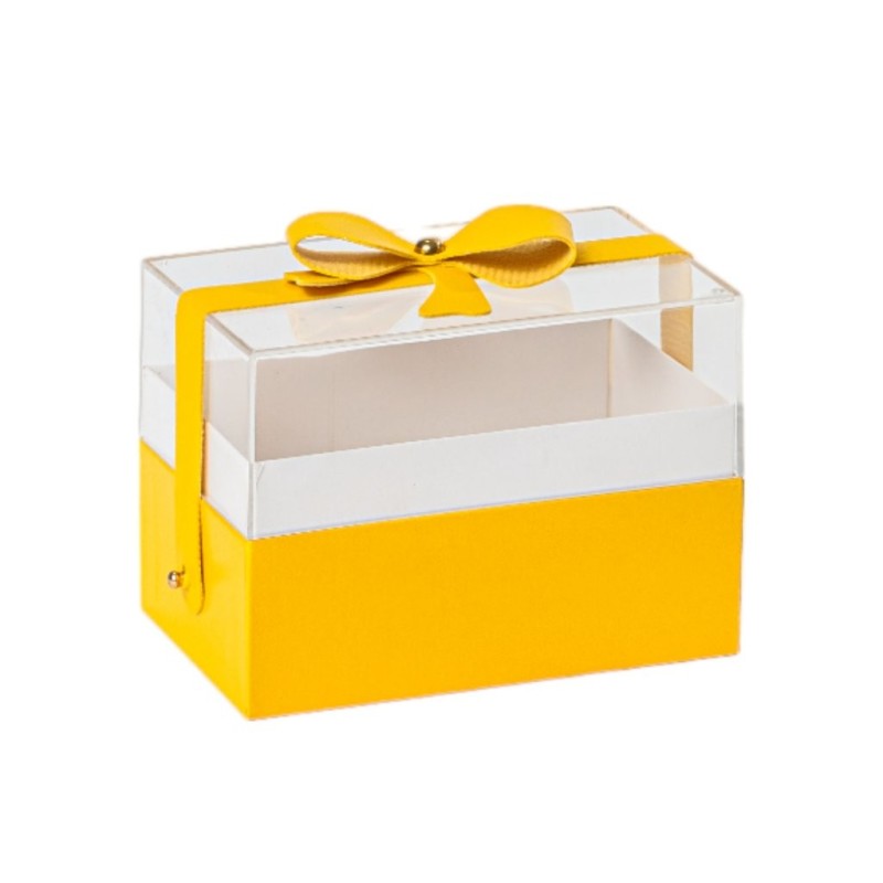 Boîte cadeau rectangulaire jaune en plexiglas avec nœud 14 x 9 H.10 cm - grossiste en boîtes à roses
