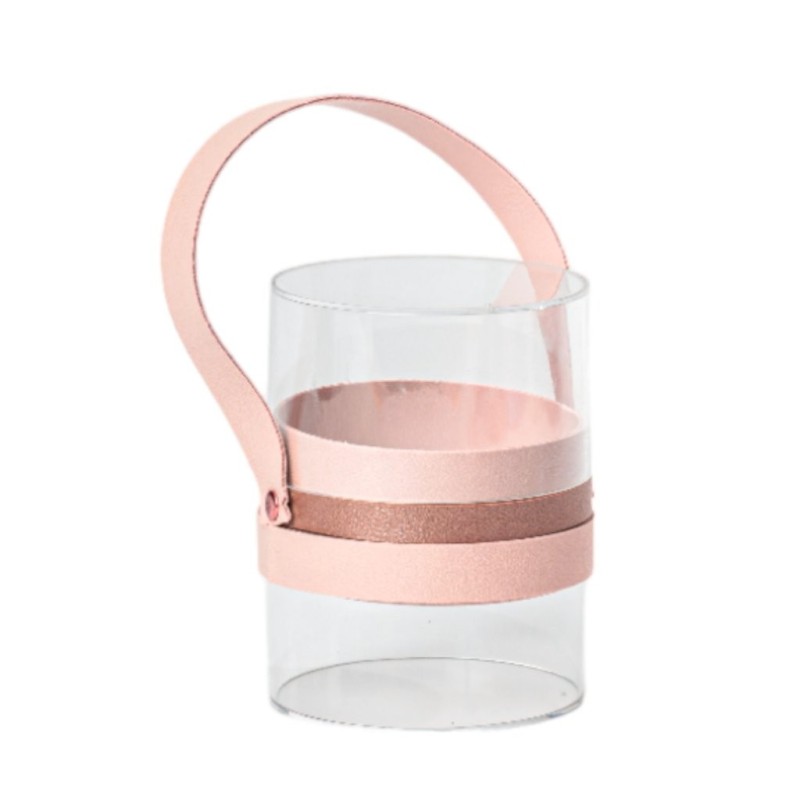 Boîte cylindrique en plexiglas avec anse rose Ø8 H.11 cm - grossiste en boîtes à roses