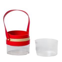 Boîte cylindrique en plexiglas avec anse rouge Ø8 H.11 cm - grossiste en boîtes à roses