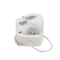 Boîte cœur en plexiglas avec nœud satin gris Ø12 5 H.11 5 cm - grossiste en boîtes à fleurs