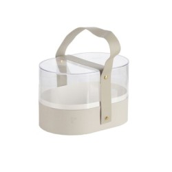 Boîte ovale en plexiglas grise avec anse 19 x 13 H.12 cm - grossiste en boîtes à fleurs