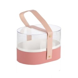Boîte à fleurs ovale en plexiglas rose avec anse 19 x 13 cm - grossiste en emballage fleuriste