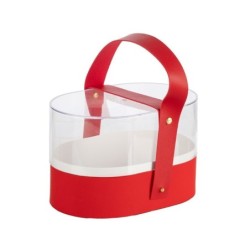 Boîte à fleurs ovale en plexiglas rouge avec anse 19 x 13 cm - grossiste en emballage fleuriste