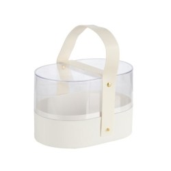 Boîte à fleurs ovale en plexiglas blanche avec anse 19 x 13 cm - grossiste en emballage fleuriste