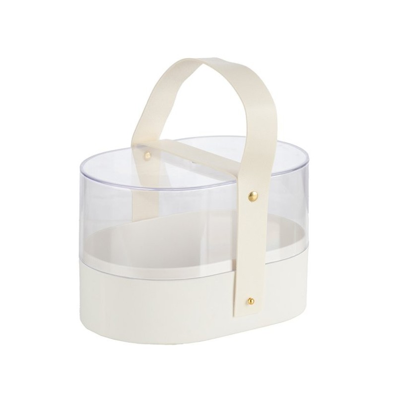 Boîte à fleurs ovale en plexiglas blanche avec anse 19 x 13 cm - grossiste en emballage fleuriste