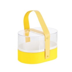 Boîte à fleurs ovale en plexiglas jaune avec anse 19 x 13 cm - grossiste en emballage fleuriste