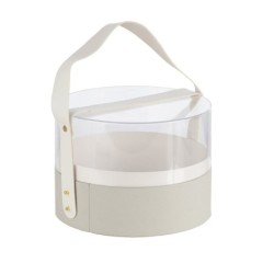 Boîte à fleurs ronde en plexiglas grise avec anse Ø21 cm - vente en gros pour fleuristes