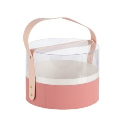 Boîte à fleurs ronde en plexiglas rose avec anse Ø21 cm - vente en gros pour fleuristes