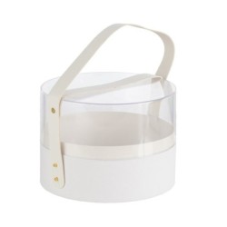 Boîte à fleurs ronde en plexiglas blanche avec anse Ø21 cm - vente en gros pour fleuristes