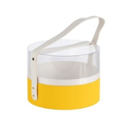 Boîte à fleurs ronde en plexiglas jaune avec anse Ø21 cm - vente en gros pour fleuristes