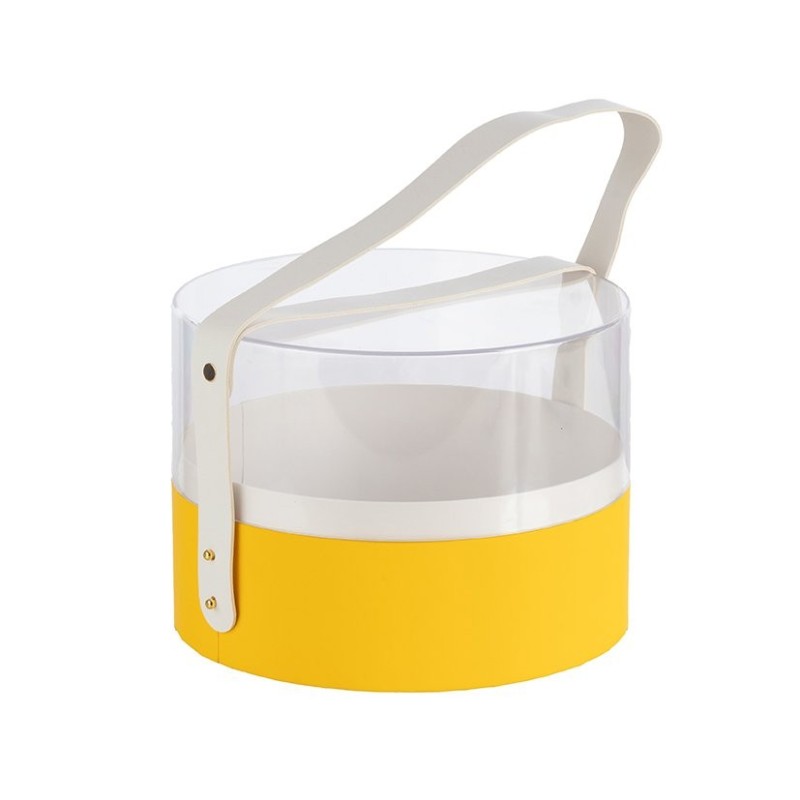 Boîte à fleurs ronde en plexiglas jaune avec anse Ø21 cm - vente en gros pour fleuristes
