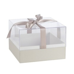 Boîte à fleurs carrée en plexiglas nœud satin gris 23 5 cm - grossiste en emballage fleuriste