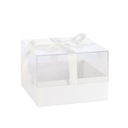 Boîte à fleurs carrée en plexiglas nœud satin blanc 23 5 cm - grossiste en emballage fleuriste