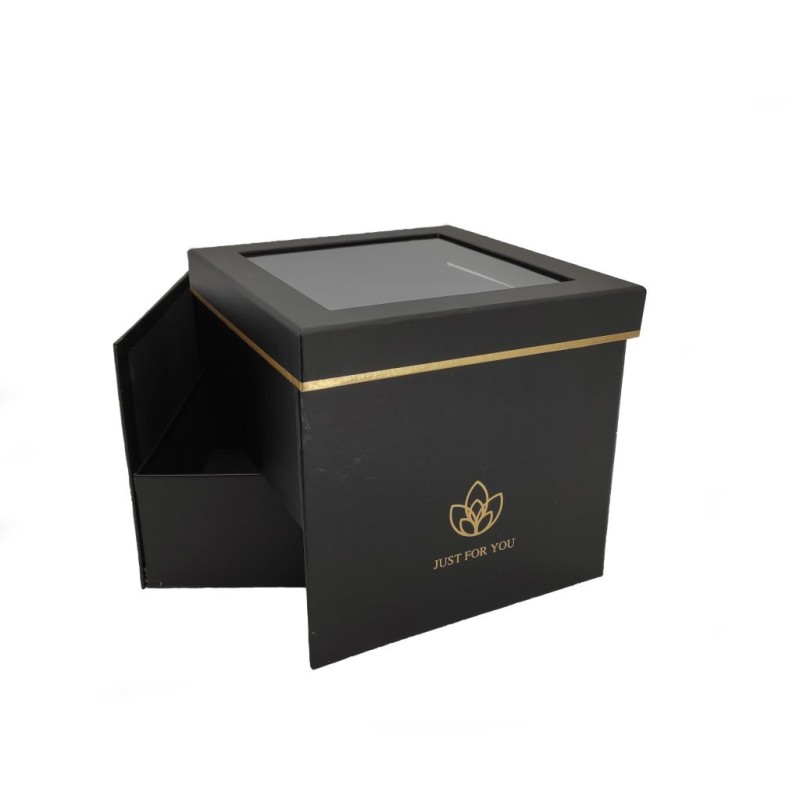 Boîte à roses carrée noire à tiroir et couvercle en acétate 21 5 cm - vente en gros pour fleuristes