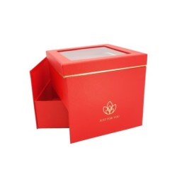 Boîte à roses carrée rouge à tiroir et couvercle en acétate 21 5 cm - vente en gros pour fleuristes